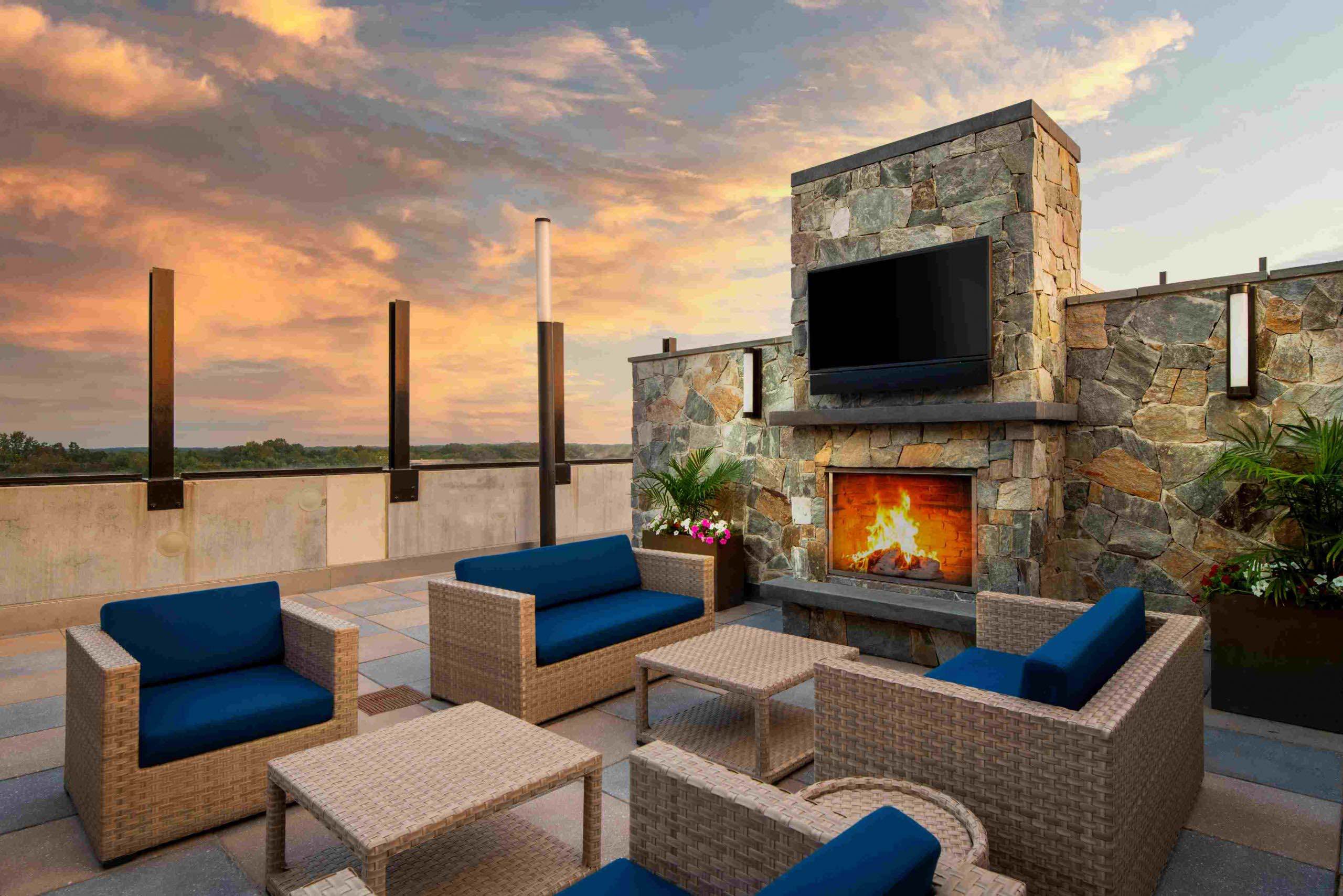 Faraday Park luxury apartments rooftop lounge at dusk